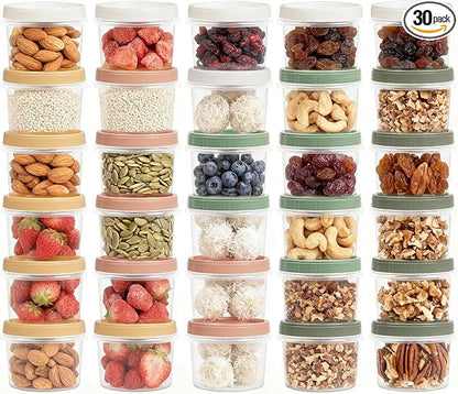 Screw Top Containers for Food 16 Oz, 30 Pack, 2 Cup Storage Containers with Lid, Reusable Twist Top Containers Twist Lock Stackable Round Twist Cap Plastic Freezer Container for Soup, 5-Color