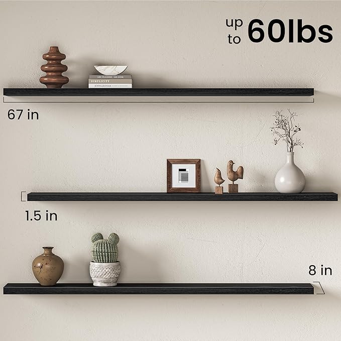Fun Memories 67Inch Long Floating Shelves, 8 Inch Deep Shelves