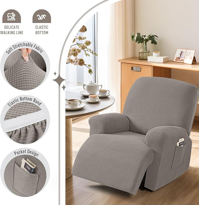 TAOCOCO Recliner Cover 4-Pieces, Recliner Stretch Sofa Slipcover, Recliner