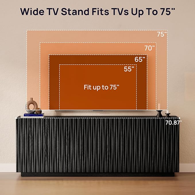 70" Fluted TV Stand for TVs Up to 50/55/65/75", Mid-Century Modern