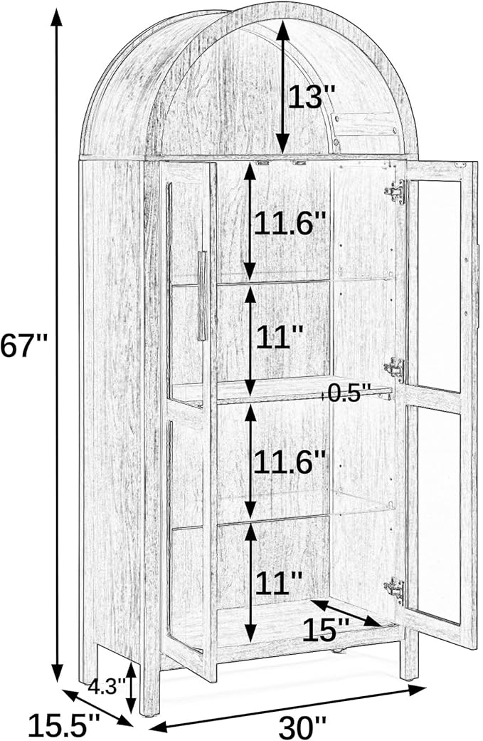67" Tall Display Cabinet with Glass Doors, Glass Display Case Storage Cabinets