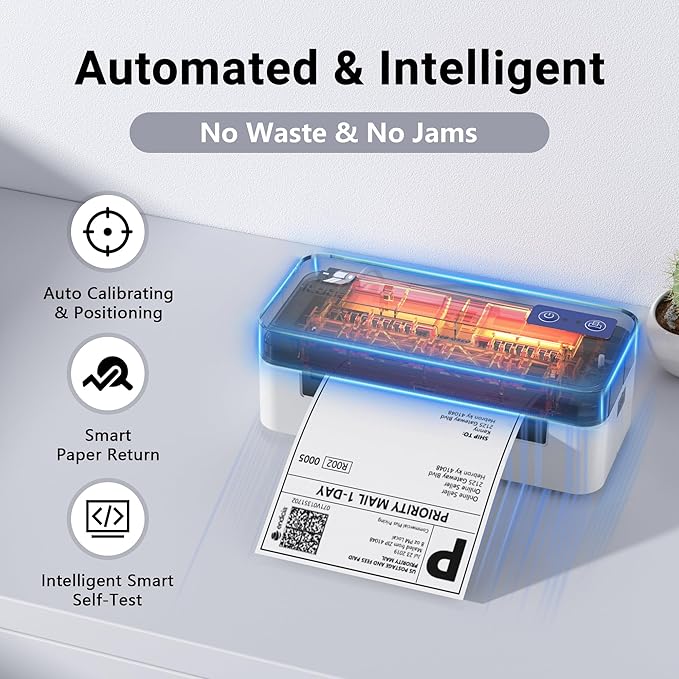 Bluetooth Thermal Smart Label Printer - Wireless 4x6 Shipping Label Printer, Compatible with Android & iPhone and Windows, Widely Used for Ebay, Amazon, Shopify, Etsy, USPS