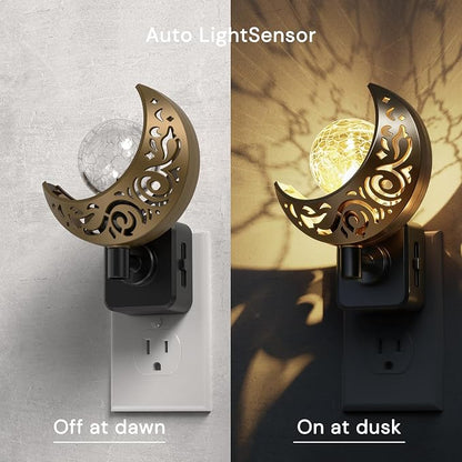 L LOHAS LED Night Lights Plug into Wall: 2 Pack Moon Sphere Decor Landscape Night Light, Dusk to Dawn Sensor Glass Globe Nightlight, 0-100LM Dimmable, for Bedroom Living Room Hallway