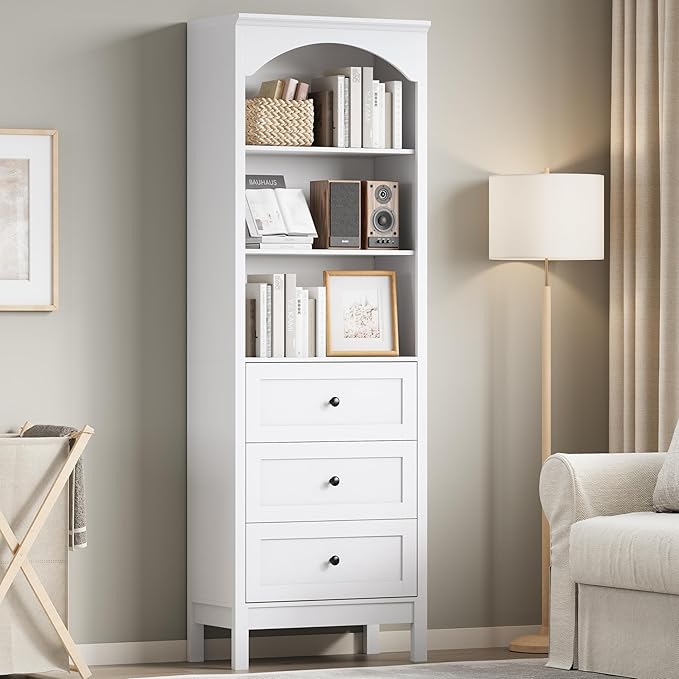 Bookshelf with Drawers, Floor Standing Display Storage Cabinet
