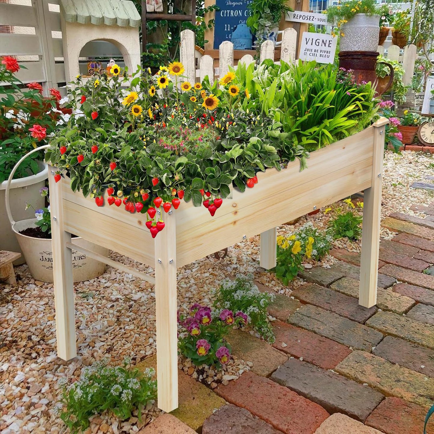 48x24x31IN Elevated Wooden Raised Garden Bed with Legs, Reinforced Large Planter Box for Vegetable Flower Herb Outdoor, Standing Growing Bed forGardening/Backyard/Patio/Balcony, Liner Included
