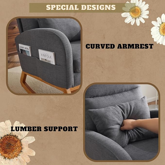 VINGLI Grey Linen Nursery Rocking Chair