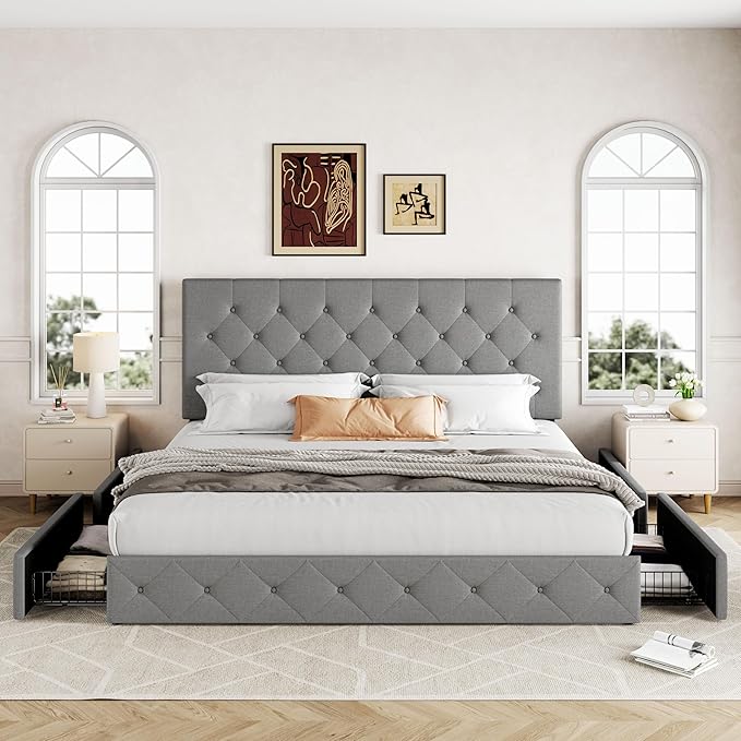 Allewie Upholstered King Size Platform Bed Frame