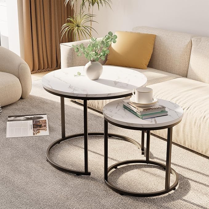 aboxoo Round Nesting Coffee Table Side Table Set of 2 End Tables