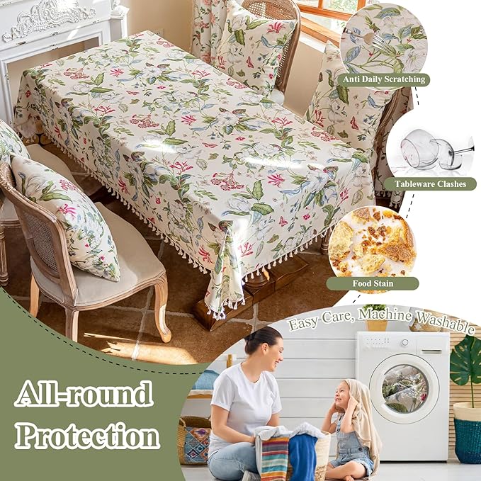 VClife Vintage Floral Butterfly Pattern Tablecloth, Linen Textured Rectangle