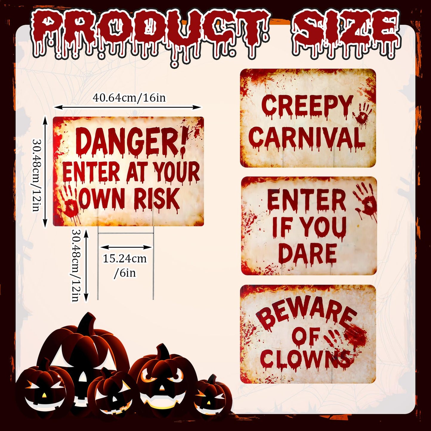 Otoolling 4 Pcs Halloween Terrifying Clown Metal Yard Signs Decor 16 Inch Beware of Clowns Garden Stakes Outdoor Scary Carnival Metal Signs for Halloween Spooky Party Creepy Evil Circus Lawn Decor