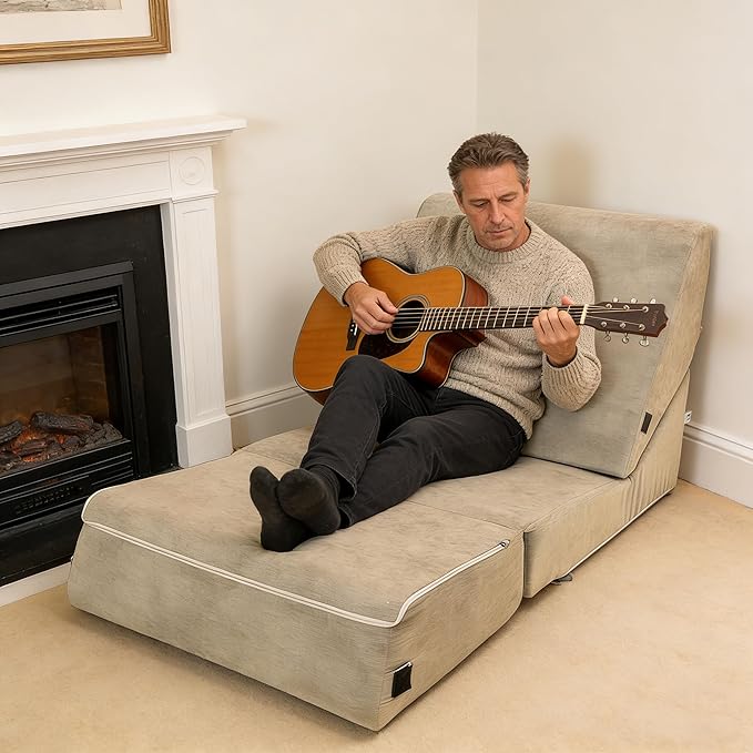 jela Luxury Corduroy Indoor Chaise Lounge, Foldable Sofa Bed Chair