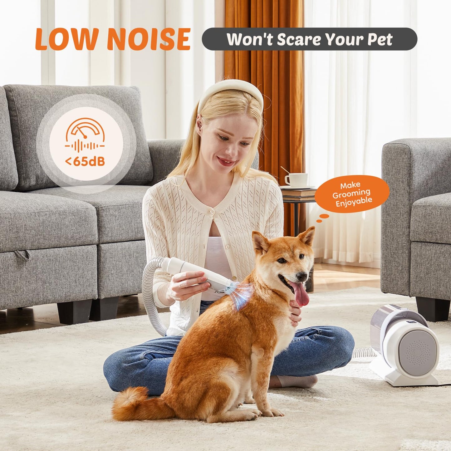 Sweetcrispy Pet Grooming Vacuum Kit, Professional Dog Grooming Clippers with 2.5L Cup, 3 Suction Modes, Cordless Clippers, 5 Groomer Tools, Low Noise Pet Hair Trimmer for Dogs, Cats and Other Animals