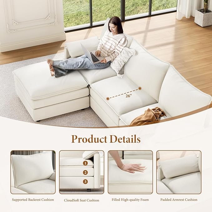 Vesgantti 142" Cloud Couch Sectional Modular Sofa, Comfy Sectional Couch
