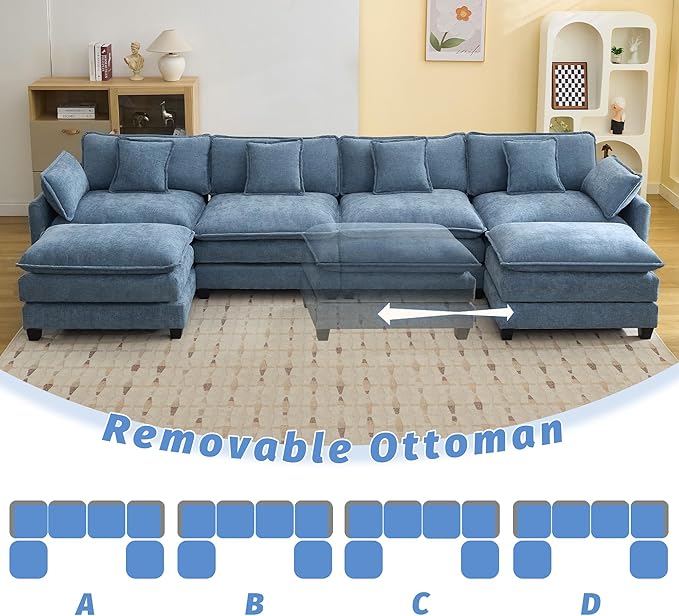 147'' Sectional Cloud Deep Seat Couch, Oversized Chenille U Shaped Sectional
