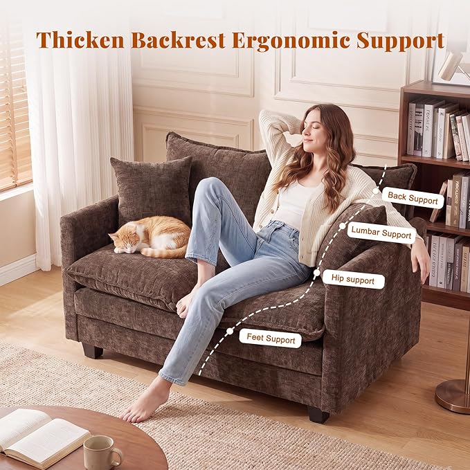 Loveseat Sofa Cloud Sofa Couch 50'', Modern Loveseats 2 Seat Couch 27" Deep Seat