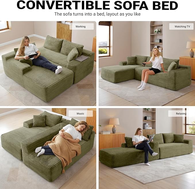 108" Cloud Sectional Couch, Modern Modular Sectional Sofa