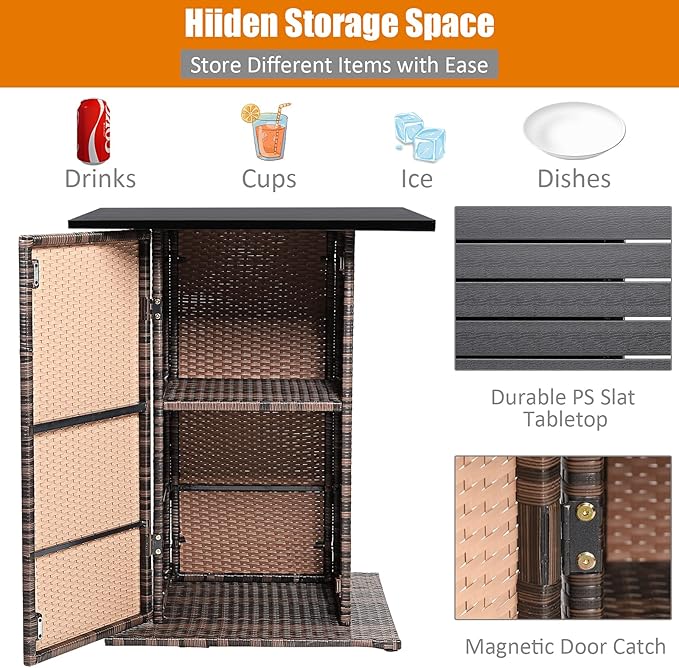 Tangkula 5 Piece Outdoor Rattan Bar Set, Patio Bar Furniture