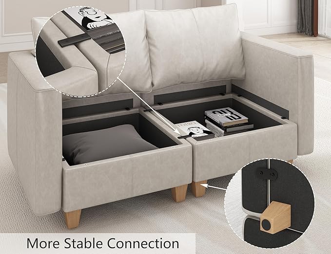 EASE MOOSE Armrest Module for Modular Sectional Sofa, Faux Leather Side