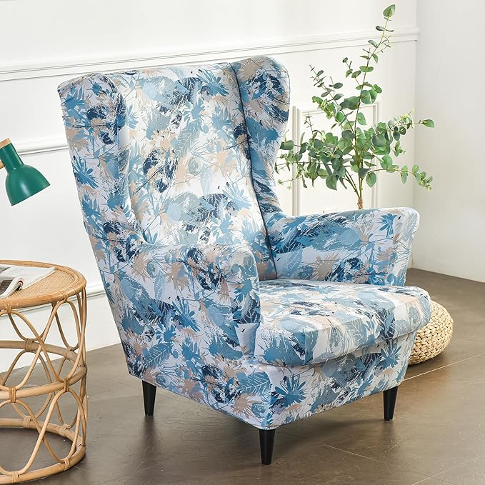 HAOYONG Wing Chair Slipcovers Printed Wingback Chair Covers 2 Pieces Wingback