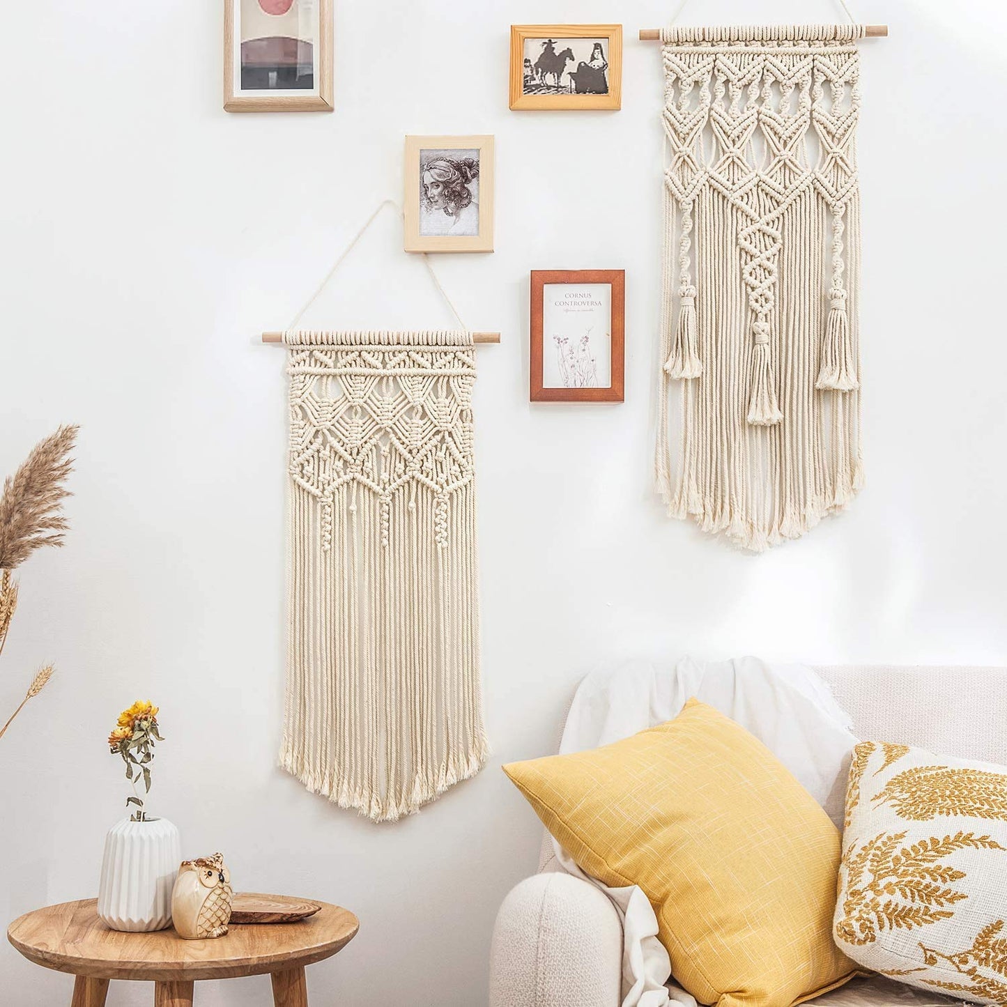 Mkono Set of 4 Boho Macrame Woven Wall Hanging and Wooden Bead Garland for Bedroom, Living Room, Nursery Dorm, Teen Girl Gifts
