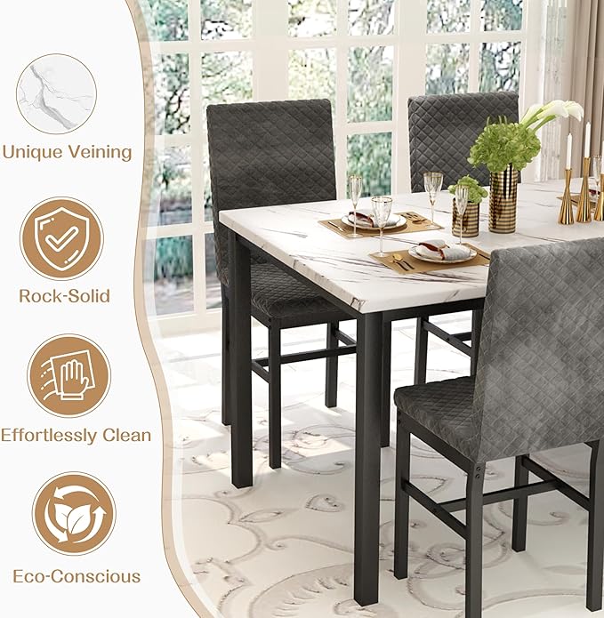 Recaceik Dining Table Set for 4, Modern 5 Piece Dining Table Set Faux Marble