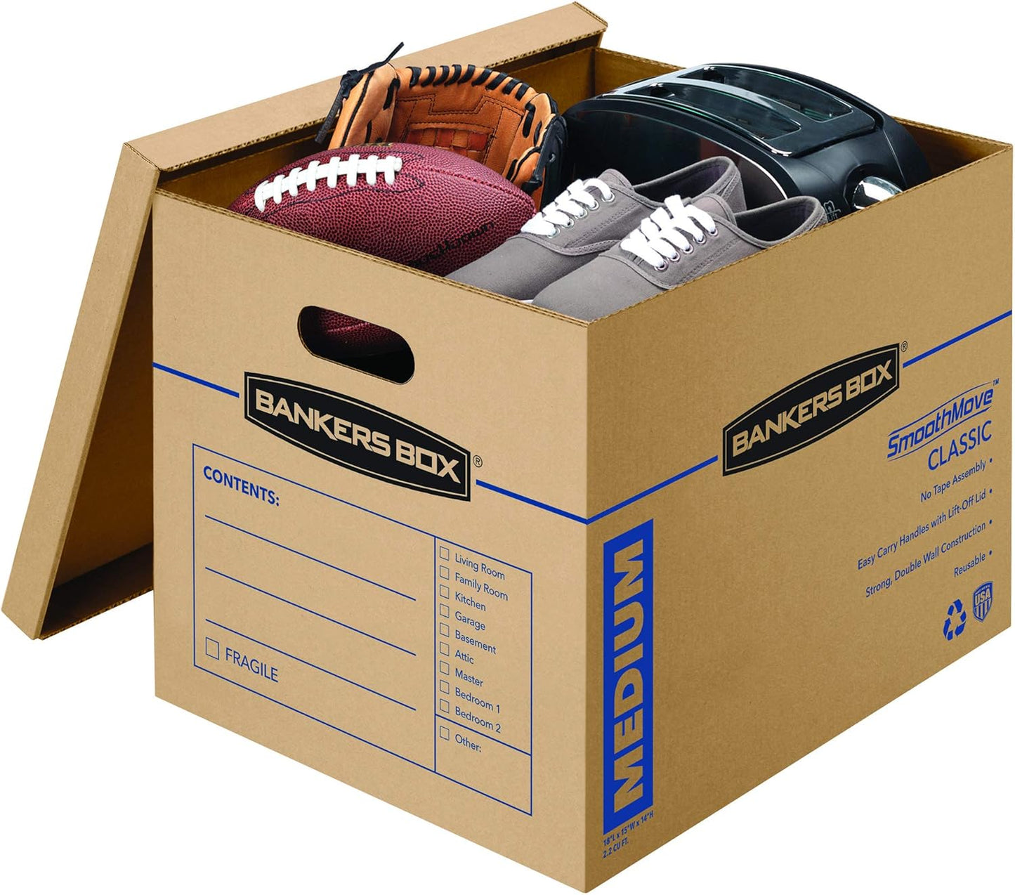 Bankers Box Medium Classic Moving Box 20 Pack, Reinforced Handles, Tape-Free Assembly, Box with Lid, 19-in x 14.5-in x 15.5-in (8817202)
