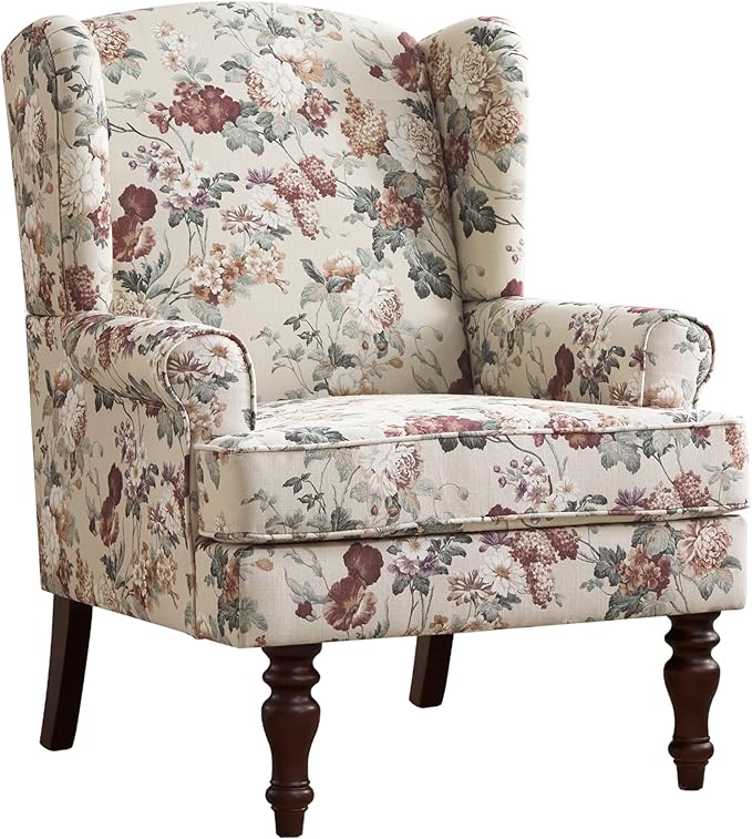 HUIMO Printed Wingback Accent Chair, Linen Upholstered High Back Armchair