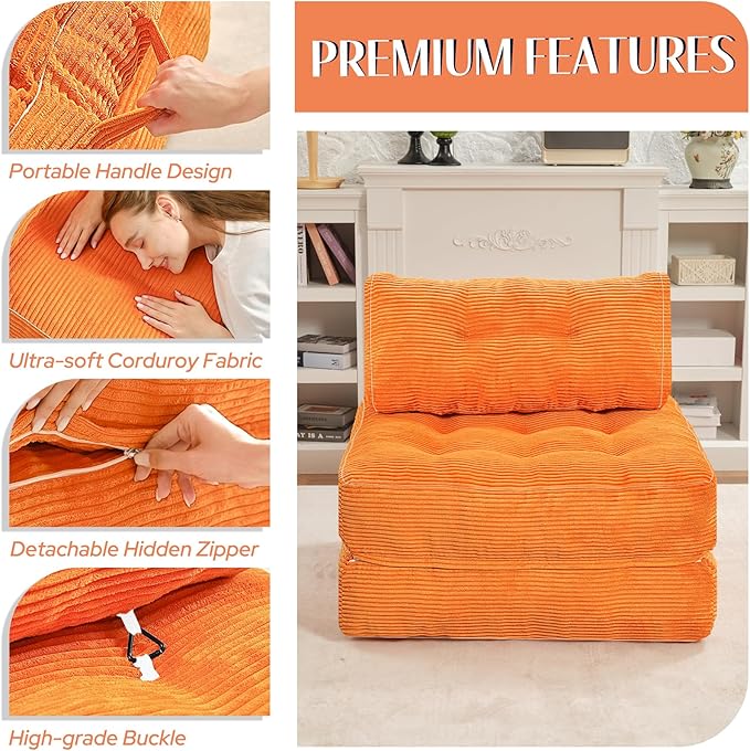 HABUTWAY Folding Sofa Bed, Convertible Sleeper Chair Bed w/Dual-Pillow & Handle