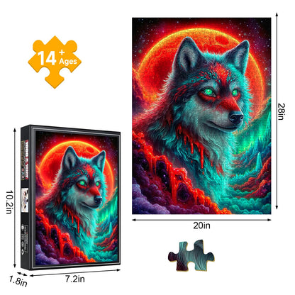 1000 Piece Jigsaw Puzzle, Psychedelic Neon Wolf with Green Eyes