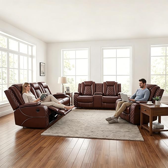 3-Piece Leather Power Recliner Sofa Set