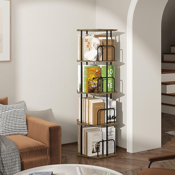 SUNMORY 4 Tier Rotating Bookshelf Tower, Revolving 360 ° Spinning Bookcase