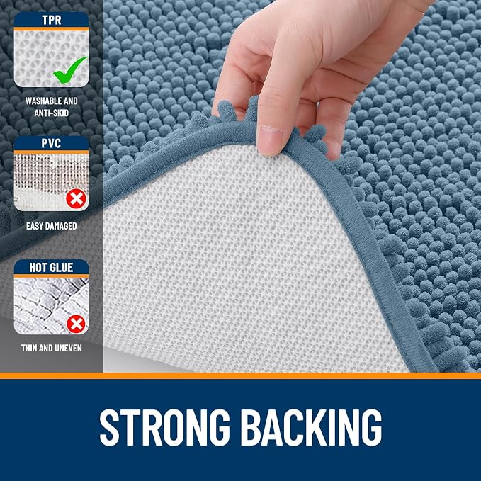 OLANLY Small Bathroom Rugs 24x16, Extra Soft Absorbent Chenille Bath Rugs, Rubber Backing Quick Dry, Machine Washable Bath Mats for Bathroom Floor, Tub and Shower, Home Decor Accessories, Airy Blue