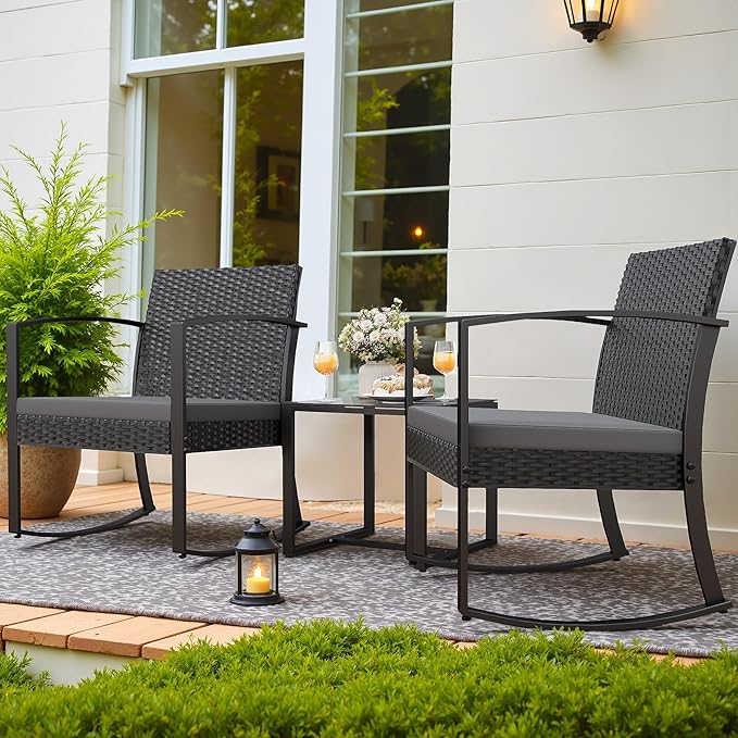 Homall Patio Furniture Set 3 Piece Resin Outdoor Bistro Set Rocking Patio Chairs
