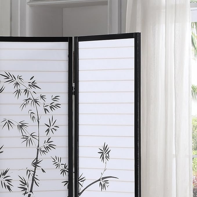 Roundhill Bamboo Print 4-Panel Framed Room Screen/Divider