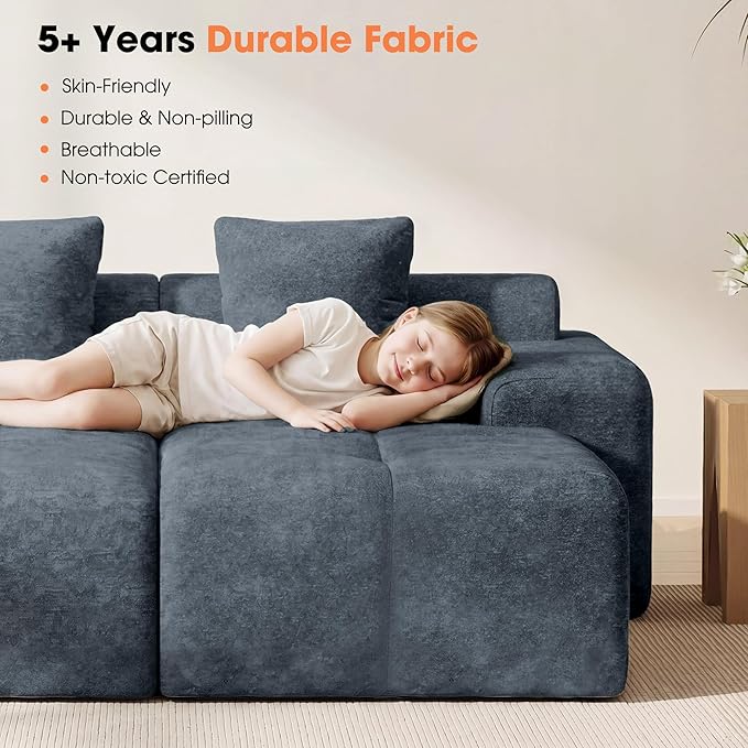 83.5" Boneless Loveseat with 2 Ottoman, Cloud Comfy Sofa Bed, Modular Sofa