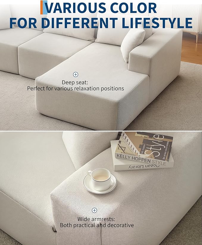 Corduroy Modular L Shape Sofa, Cloud Feel Compressed Sectional Couch