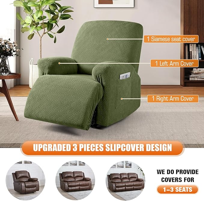 VANSOFY Recliner Chair Cover, 3-Pieces Stretch Lazy Boy Recliner Covers