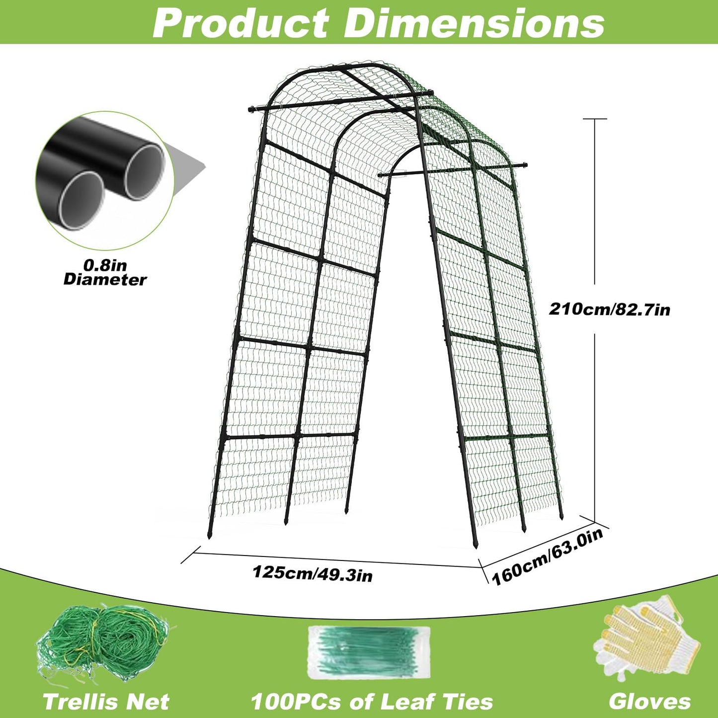 7Ft Garden Arch Trellis for Climbing Plants Outdoor, Heavy Duty Coated Metal Cucumber Trellis for Raised Beds, Tall Steel Gardening Arbor for Vegetables, Tomatoes, Grape, Bean (83’’ x 49’’ x 63’’)
