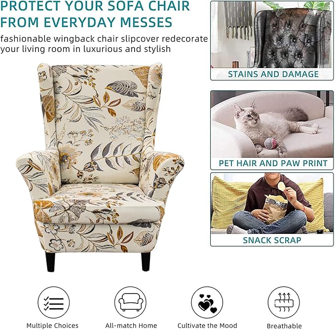 KRFOONN Wingback Chair Covers Slipcovers 2 Piece Stretch Wing Chair Covers