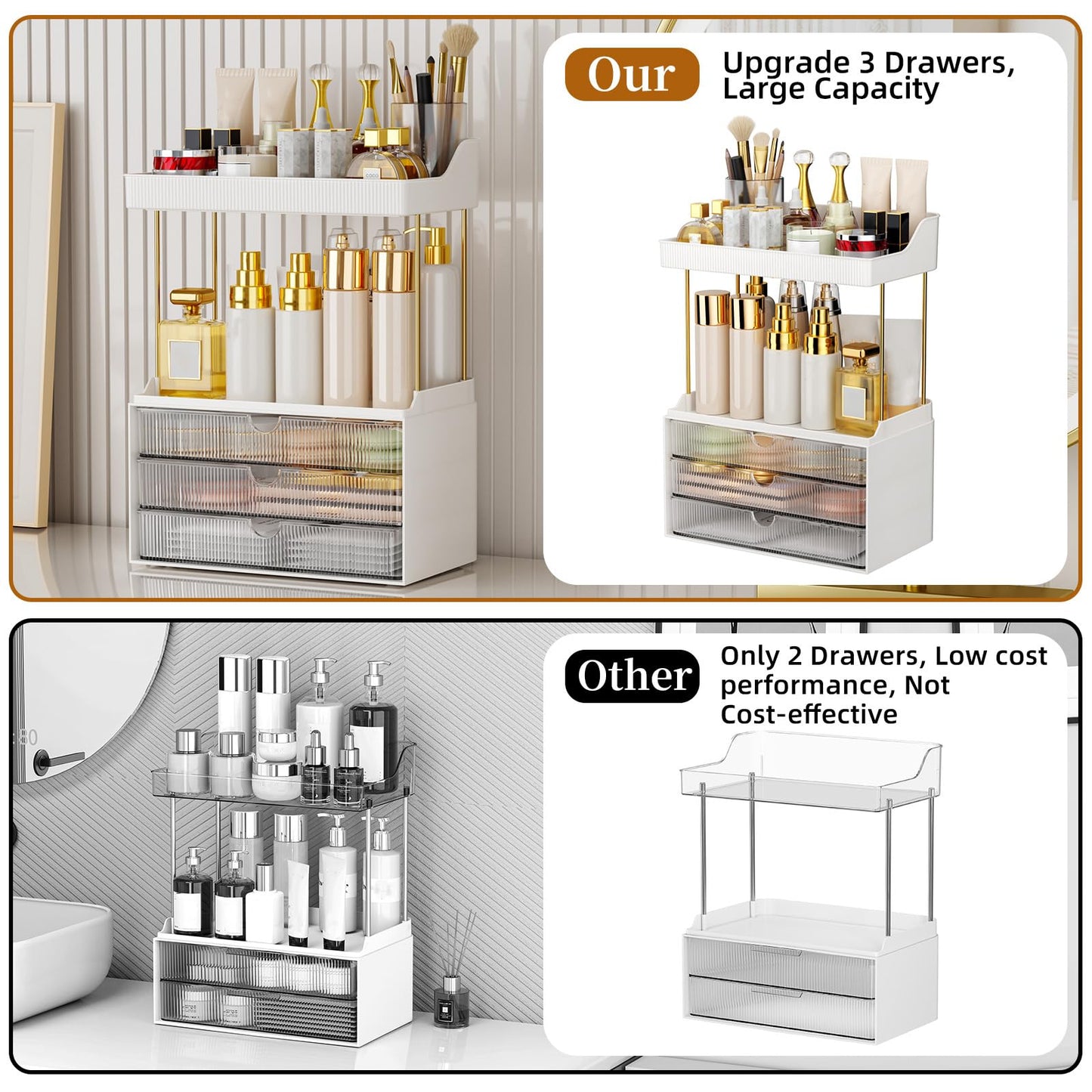 3 Drawers Bathroom Counter Organizer - 5 Tier Makeup Organizer, Versatile Perfume Organizer, Ideal for Bathroom Storage, Vanity, Large Skincare, Perfume, Present, Clear