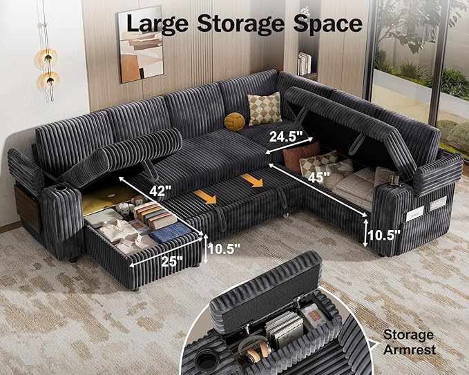 Vipbear 111" Modular Sectional Sleeper Sofa