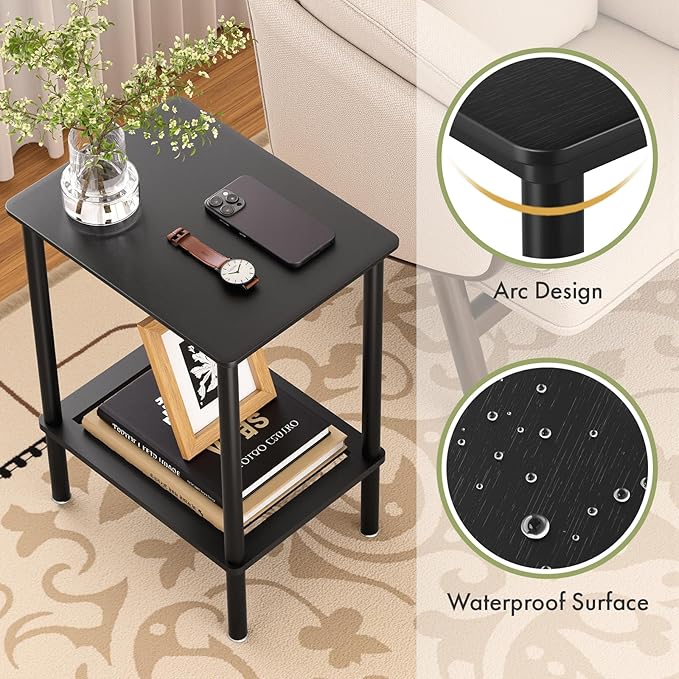 2 Tier Small Side Table, Bedside Table, Narrow Entryway Table, Bamboo End Table