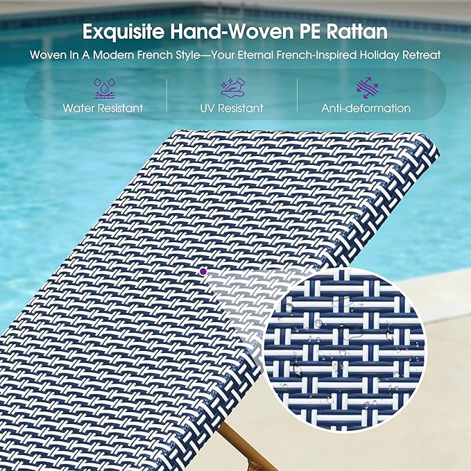 PURPLE LEAF Extra Large Patio Chaise Lounge 2 Pieces French Outdoor Wicker