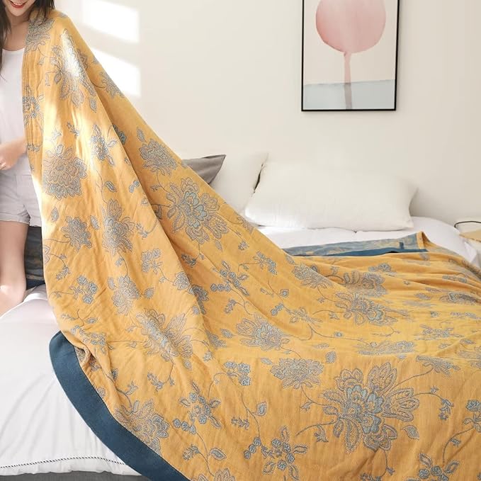 LUTBM Boho Throw Blanket for Bed 100% Cotton Ultra Soft Rustic Quilt Summer