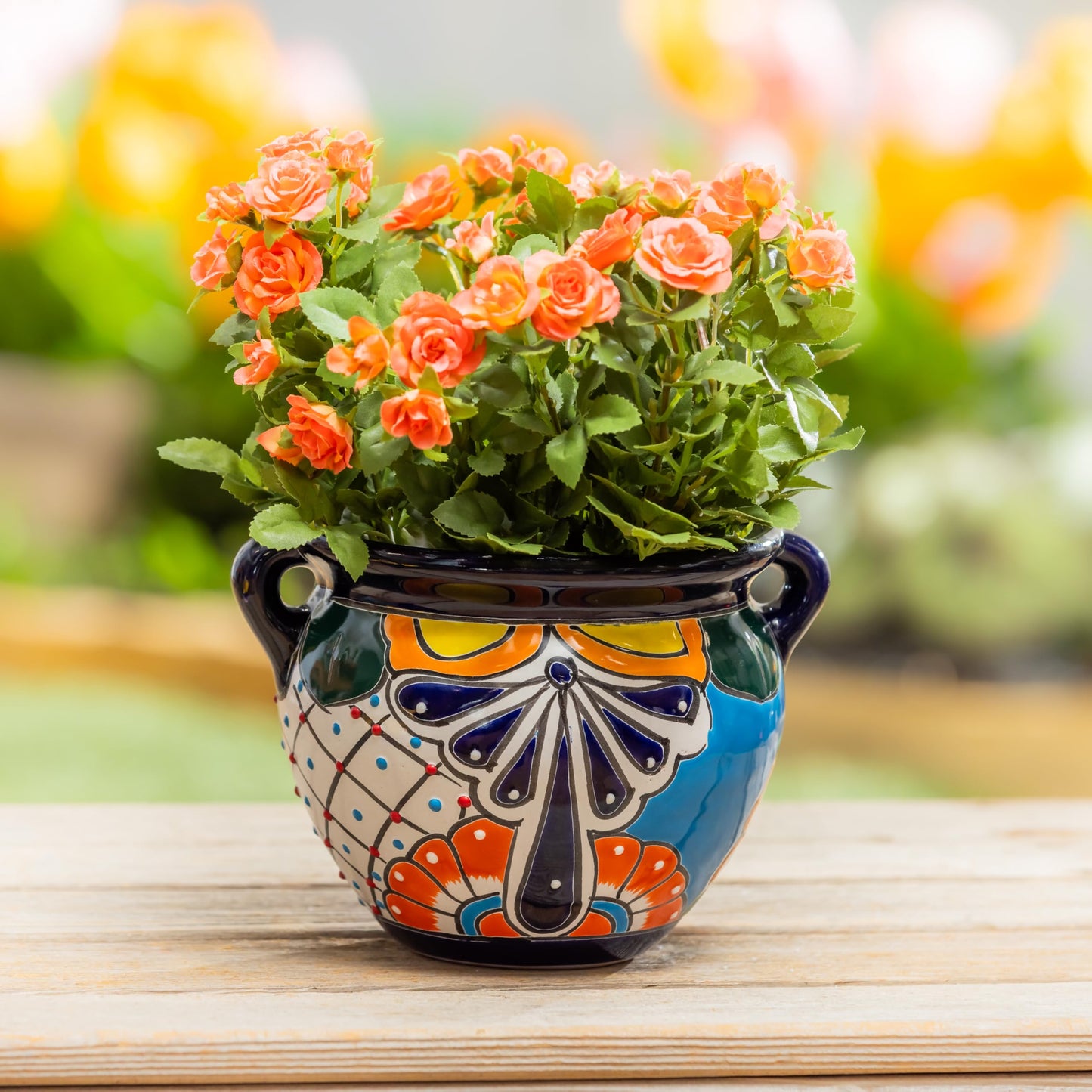 Evergreen 7 inch Talavera planters, Set of 2, Mexican Pottery Ceramic Mini Jug, Flower Pot Plant Succulent, Indoor Outdoor