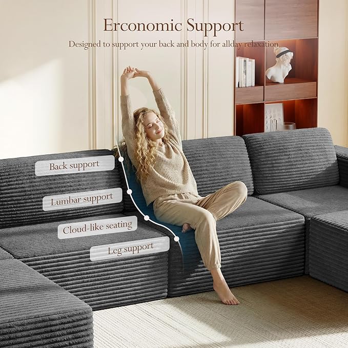 Vesgantti 159" Large Modular Sectional Sofa, U-Shaped Corduroy Cloud Couch