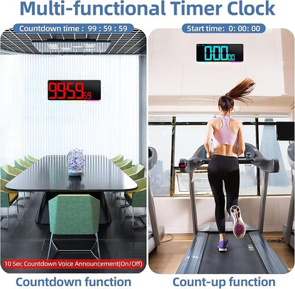CYMHCHL Large Digital Wall Clock Large Display 11 Colors Available with Colorful Night Light Temperature Date Week DST Auto-Dimming Big LED Clock Count Up & Down Timer for Home Gym Office School