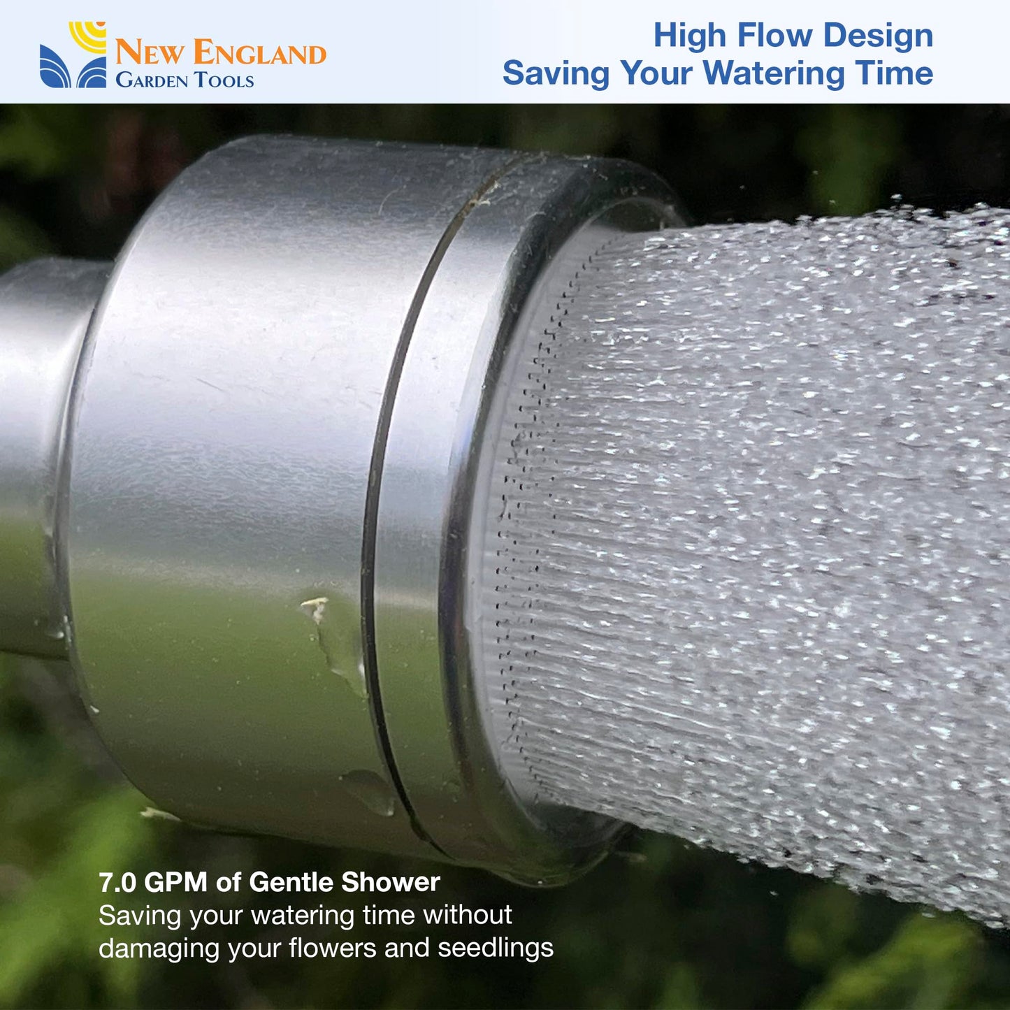30 Inch Soft Rain Watering Wand 600003, Gentle Shower Spray, Heavy Duty Lightweight Metal Build, Comfort Grip, Flow Control Shut Off Valve, for Plants, Yards, Cars & Pets, by New England Garden Tools