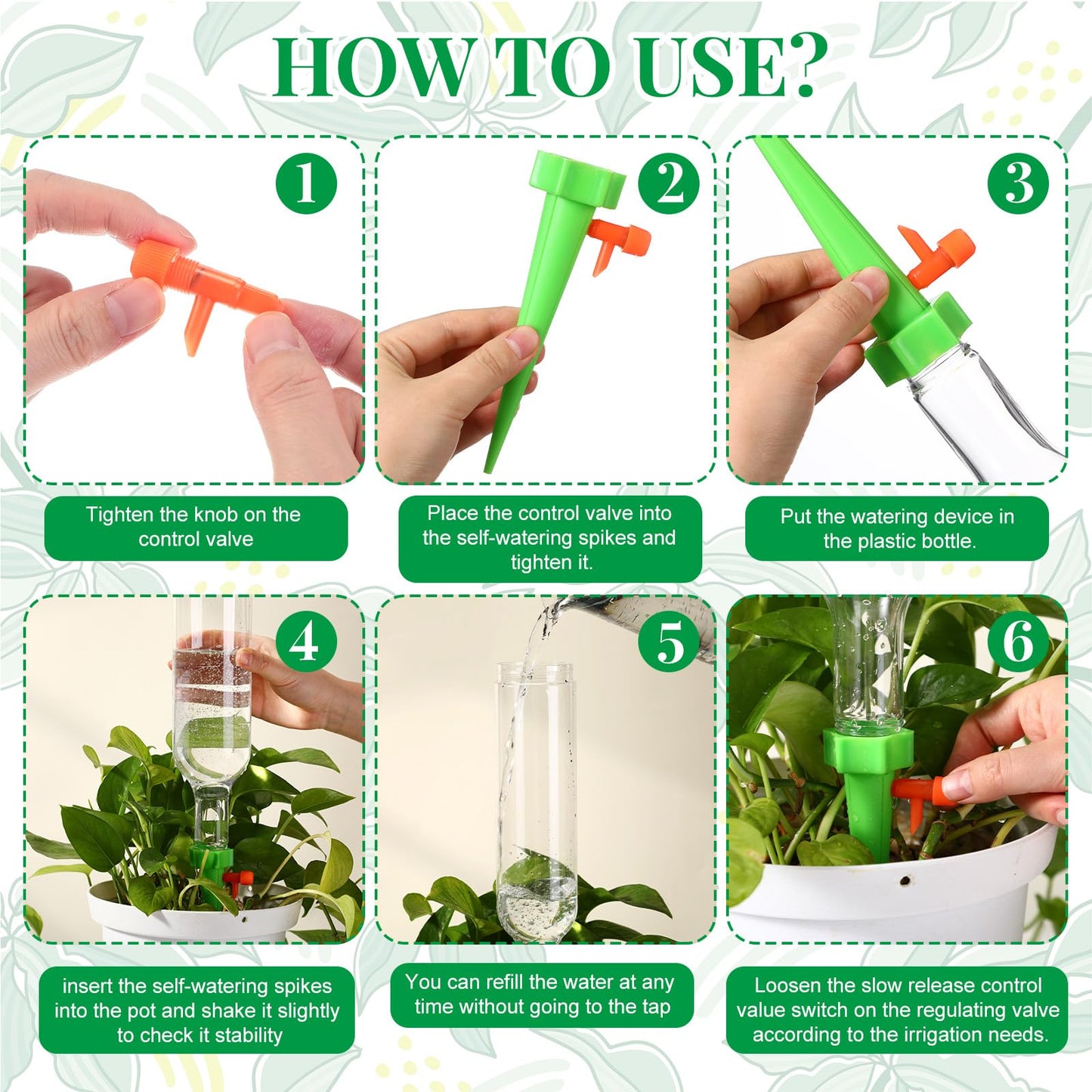 Leinuosen 8 Pack Plant Watering Devices with 4 Pcs Self Watering Spikes and 4 Pcs 26 oz Plastic Bottles, Plant Watered Device (Need to Tighten The Control Valve Switch) Proof Leak for Garden Plants