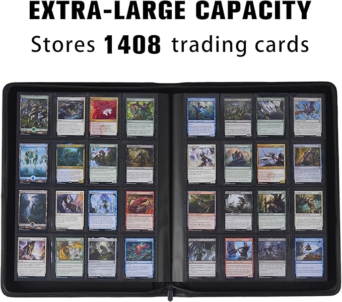 Card Binder 16 Pocket,Trading Card Binder Holds up to 1408 Cards with 44 Sleeves,Zipper Card Holder Album Compatible with TCG/Sports Cards-Black